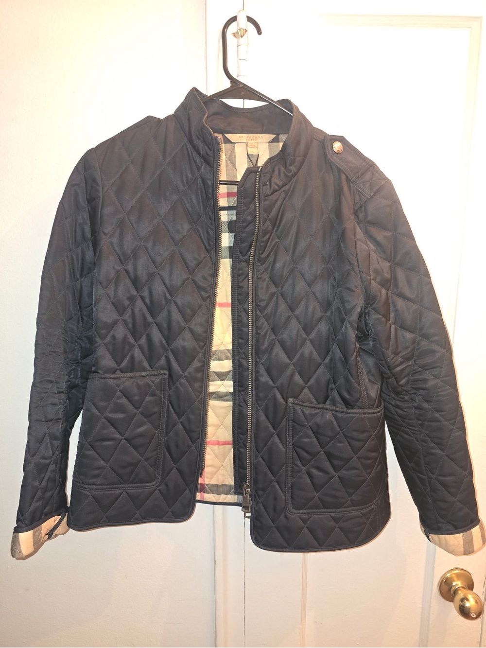 Burberry Quilted Navy Jacket with Signature Check Lining